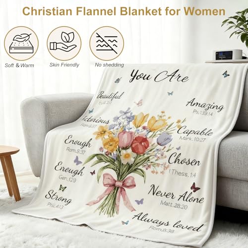 PuGez Christian Gifts for Women, You are Bible Verse Floral Throw Blanket, Inspirational Religious Faith Presents for Mom & Sister, Cozy Prayer Snuggle Blanket for Couch, 50"x60"