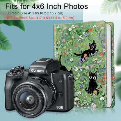 Fintie Photo Album 4x6 Photos - 112 Pockets Wallet Albums Memory Book | Vegan Leather Cover, 4X6 Picture Keepsakes, Family/Wedding/Travel Memory Book, Baby/Kids/Boys/Girls Gift, Black Cats - color: black cats