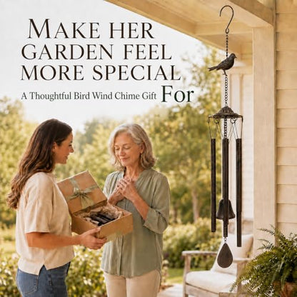 Bird Wind Chimes for Outside, 29.5-Inch Metal Memorial Sympathy Garden Gift