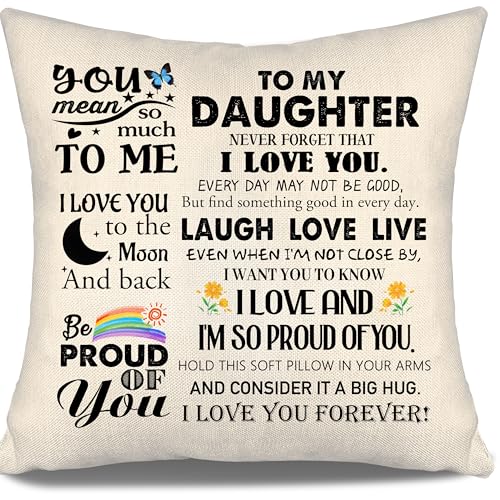 Daughter Gift Ideas Throw Pillow Covers for Daughter from Mom Dad Birthday Graduation Thanksgiving - color: Daughter