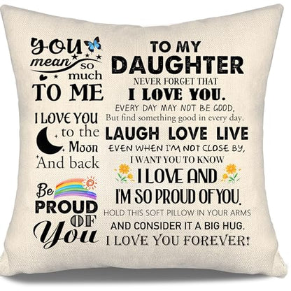 Daughter Gift Ideas Throw Pillow Covers for Daughter from Mom Dad Birthday Graduation Thanksgiving - color: Daughter
