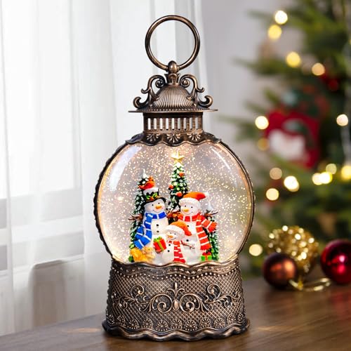 Christmas Snow Globes Lantern with Music, Snowman Snow Globes with Swirling Glitter Effects, USB/Battery Powered with 6-Hour Timer, Christmas Decorations - color: Snowman Family