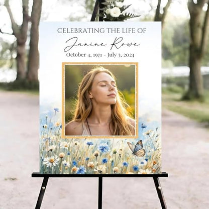 Floral Butterfly Funeral Welcome Sign, Celebration of Life Welcome Sign, in Loving Memory Sign, Celebration of Life Funeral Sign, Celebration of Life Sign, Memorial Sign with Photo #ghg124 - color: Version #19