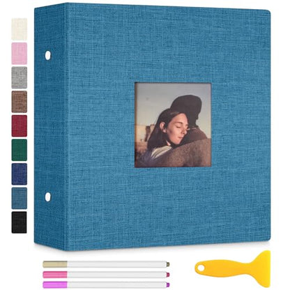Zesthouse Large 18In Photo Album Self Adhesive 60 Pages, 3-Ring Scrapbook Albums Holds 8x10 5x7 4x6 Photos, DIY Magnetic Picture Book with Writing Space, Gift for Family Wedding Baby - color: Black Blue, size: 13.2"x12.8"/White 60 Pages