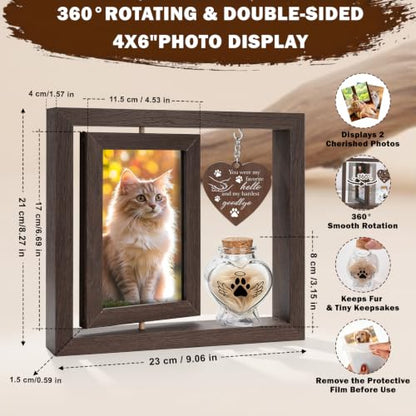 Abooxiu Dog Memorial Gifts for Loss of Pet, Picture Frame with Glass Small Keepsake Urn Pet Urns for Ashes, Double-Sided Rotating 4x6 Photo Frame, Dog & Cat Sympathy Gift, Pet Loss Remembrance Decor