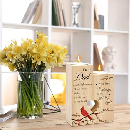 Sympathy Gifts for Loss of Dad Loved One Wooden Cardinal Candle Holders Memorial Gifts Funeral Decorations Table Decor Dad Remembrance Condolence Thinking of You Grief Presents for Loss of Father