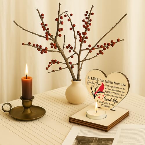 Sympathy Memorial Heart Candlestick Holders, Christmas Thank You Friends Gifts, Going Away Gifts for Women Friend Sister Bestie Coworker Coach Nurse, Condolence Heart Candlestick Holders-LATZ01 - color: Wood Family Tree