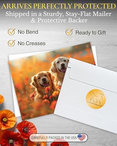 Golden Retrievers in Flower Garden All Occasions Greeting Card from Unique Dogs Party Delights Collection Large 5x7 Inch Blank Inside with Envelope - color: Golden Retrievers in Flower Garden