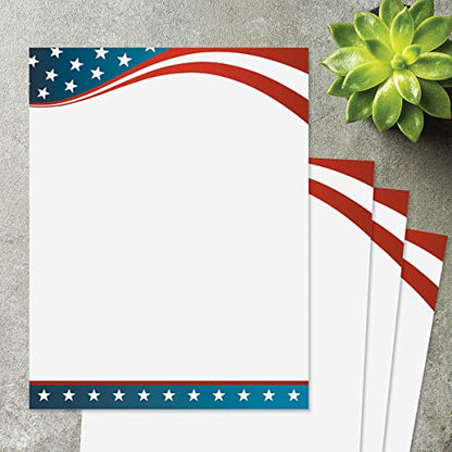 4th of July Patriotic Letter Papers - Set of 25, American Flag Stationery Papers, 8 1/2" x 11", Compatible Computer Paper, Patriotic Letterhead, 4th of July Flyers, Veterans Day, Memorial Day - color: 4th of July