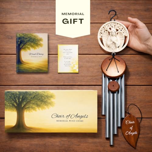 Angel Memorial Wind Chimes for Loss of Loved One with Sympathy Card & Journal | Angel windchimes in Memory of a Loved one | Sympathy Gifts for Loss of Mother/Dad/Husband | Bereavement Gifts | 34"