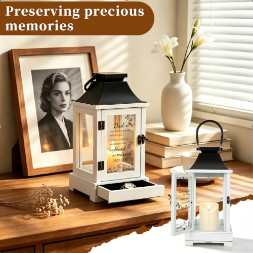 Memorial Lantern with Photo Frame & Keepsake Drawer, Condolences Gift for Loss of Dad, Bereavement Gifts in Memory of Dad, with LED Candle and Timer, Includes Sympathy Card and Gift Box - color: Dad/Black