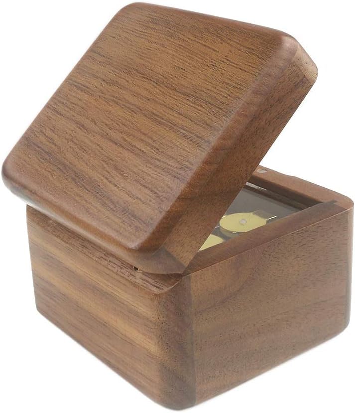 Sinzyo Natural Wooden Music Box with Customizable Photos Wind Up Musical Box Gifts for Christmas,Birthday and Valentine's Day(Simple Walnut, Tone:You are My Sunshine)