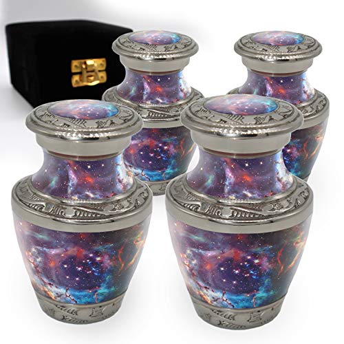 Cosmic Galaxy Keepsake Urns for Human Ashes with Velvet Gift Box for Cremation Keepsakes for Ashes - Small Cremation Urn and Small Keepsake Urn Set of 4 - color: Galaxy
