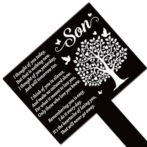 GLOBLELAND Rectangular Son Tree Garden Stake Tree Birds Memorial Remembrance Son Texts Plaque Acrylic Stake Heart Blessing "Think of You Every Day" Garden Plaque for Yard Grave Cemetery
