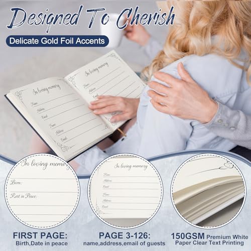 Engrowtic 64 Pcs Guest Book Set Funeral Guest Book Memorial Service, Blue - color: Blue