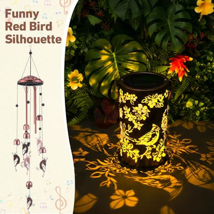 Retisee Cardinal Solar Wind Chimes Outdoor Metal Red Bird Gifts Solar Light Windchimes Outside Indoors Christmas Decoration Birthday Gift for Home Lawn Porch Patio Garden Yard - style: Cardinal