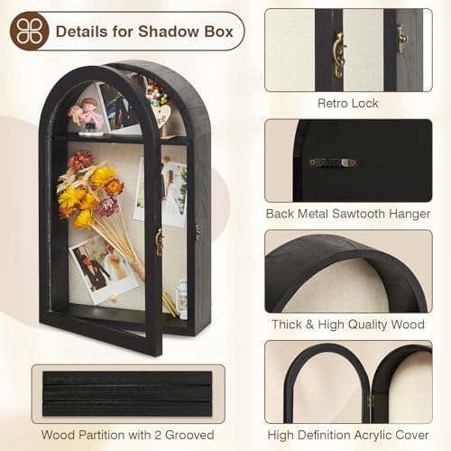 DGWJSU Shadow Box Frame 10x16 Large Shadow Boxes Display Cases with Linen Back and Removable Shelves, Picture Frame Wedding Bouquet Memorabilia Medals Photos Memory Box for Keepsakes (Black) - color: Black