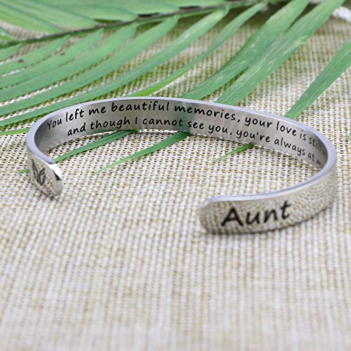 Memorial Gifts for Loss of Mom Dad In Memory of Jewelry Sympathy Bracelet | Bereavement Cuff Secret Message Engraved Grief Gifts for Women - style: Aunt Memorial Gift- You left me beautiful memories