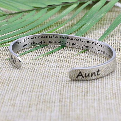 Memorial Gifts for Loss of Mom Dad In Memory of Jewelry Sympathy Bracelet | Bereavement Cuff Secret Message Engraved Grief Gifts for Women - style: Aunt Memorial Gift- You left me beautiful memories