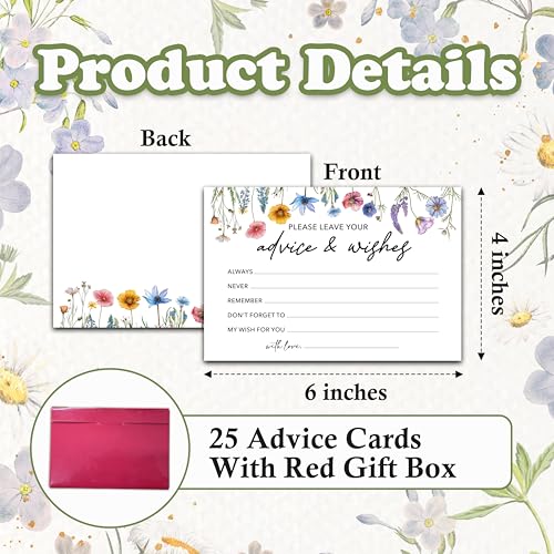 Advice And Wishes Cards (25pcs), Wildflowers Advice Cards For Mr And Mrs, Bride And Groom, New Parents, Bridal Shower, Baby Shower, Engagement, Wedding, Bachelorette Party Games Decor -A05 - style: Wildflowers