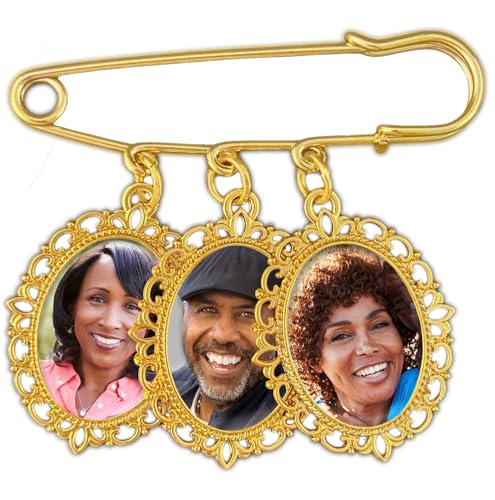 Gold Wedding Bouquet Photo Charm Memorial Pin for Bouquet 3 Pictures