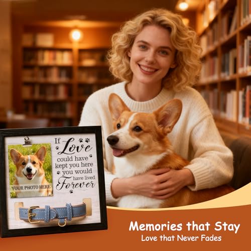 Dog Memorial Gifts for Loss, 9x9 Wooden Pet Loss Sympathy Frame with Collar Holder, Dog & Cat Remembrance Bereavement Gift, Rainbow Bridge Sympathy Gift（Forever in Our Hearts 1.0