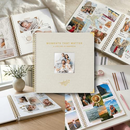 Beautiful Linen Scrapbook Photo Album 10"x10" - 40-Page Blank Guest Book | Perfect to Preserve Special Memories of Family, Weddings, Birthdays and Baby Showers - Timeless Keepsake for Every Home - color: Beige