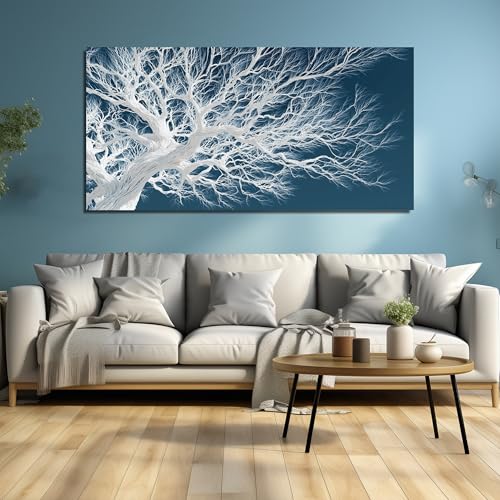 JuhaiArt Tree Wall Art Blue Art Picture for Living Room - color: Blue, size: 59"L x 29"W