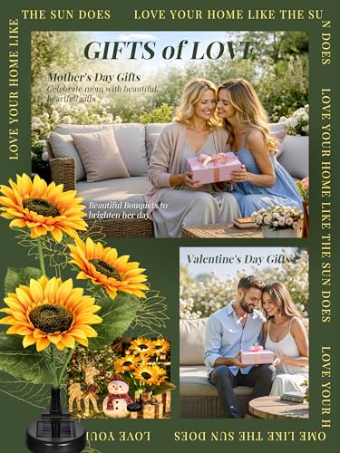 GIGALUMI Solar Sunflower Decor, 2 Pack LED Sunflower Gifts for Women - size: Set of 2