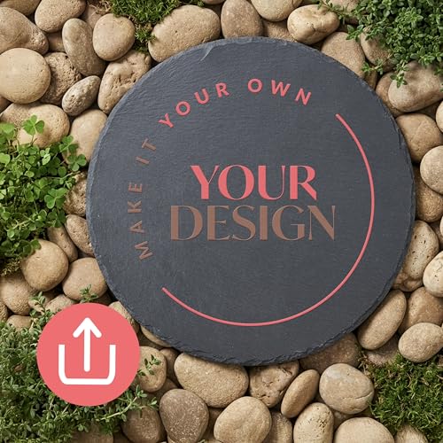 Weddingstar Custom Printed 9 ⅞" Round Black Slate Garden Stone for Yard - Upload Your Own Design - color: Upload Your Own Design