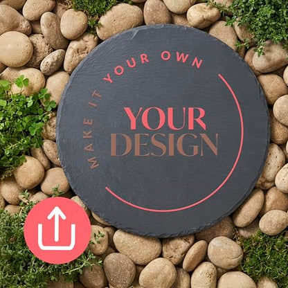 Weddingstar Custom Printed 9 ⅞" Round Black Slate Garden Stone for Yard - Upload Your Own Design - color: Upload Your Own Design
