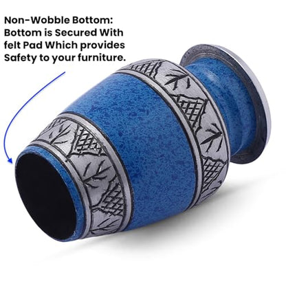 Small Blue Cremation Urn for Human Funeral Remains | Mini Sacred Ash Container | Velvet Carry Bag | Paper Funnel | Gift Box | Handcrafted Engraved Urn & Keepsake - color: Blue-engraved
