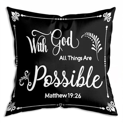 with God All Things are Possible Religious Scripture Black Bible Verses Everything is Possible with God Bibical Throw Pillow Covers 18x18 inch Inspirational Gifts，Christian Gifts - color: 04 Christian