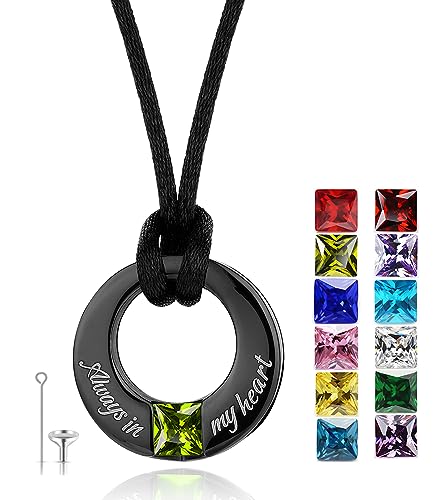 Urn Necklaces for Ashes "Always in My Heart" Ashes Necklace Cremation Jewelry Keepsake Holder Memorial Necklace - color: August
