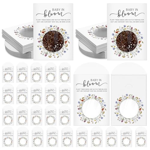 Fumete 100 Pack Classic Style Baby in Bloom Baby Shower Favors Baby in Bloom Seed Packets Wildflower Seeds Party Favor with Window Envelopes Resealable Organizer Storage Bag for Gender Reveal Party - style: Classic