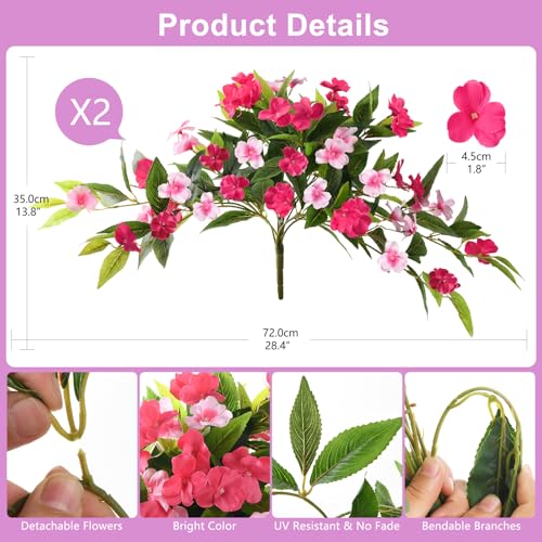 Hommyea Artificial Flowers for Outdoor, 2 PSC UV Resistant Fake Plants - color: Rose Pink