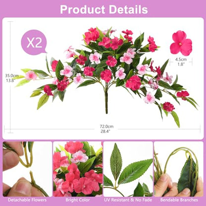 Hommyea Artificial Flowers for Outdoor, 2 PSC UV Resistant Fake Plants - color: Rose Pink