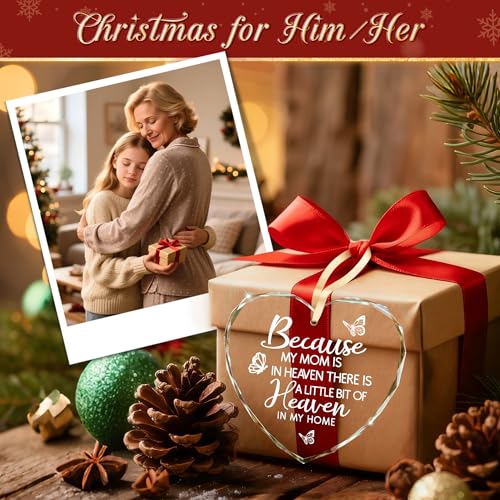Sympathy Gifts for Loss of Loved One, Memorial Heart Glass Christmas Ornament In Loving Memory of Mom Mother, Bereavement Remembrance Condolence Comfort Gift Keepsake Home Decor - style: Heart-Because
