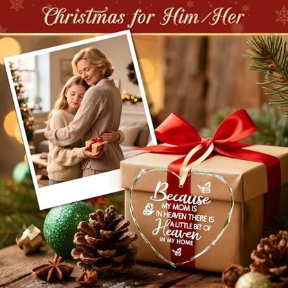 Sympathy Gifts for Loss of Loved One, Memorial Heart Glass Christmas Ornament In Loving Memory of Mom Mother, Bereavement Remembrance Condolence Comfort Gift Keepsake Home Decor - style: Heart-Because