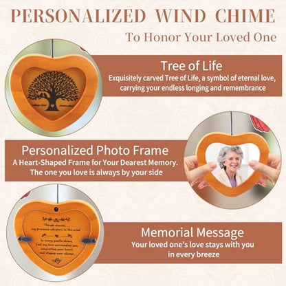Cardinal Memorial Wind Chimes for Loss of Loved One Sympathy Gifts | Add Your Loved One's Photo - 36" Personalized Photo Bereavement Condolence for Grieving Friends Loss of Mother Father - color: Cardinal