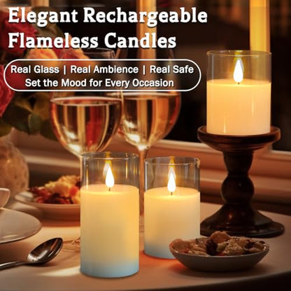 Glass Rechargeable LED Flickering Flameless Candles with Remote and Timer - color: White Glass -Droplet