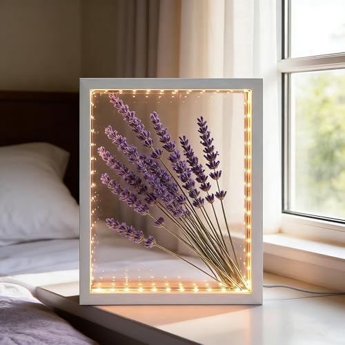Shadow Box Frame with Lights 10'' ×8 '' Memory Boxes Keepsakes Display Case Dried Flower 3D Deep Picture Frame Memorial Gifts Memorabilia Medal Wedding Travel Baby Items (White) - color: White