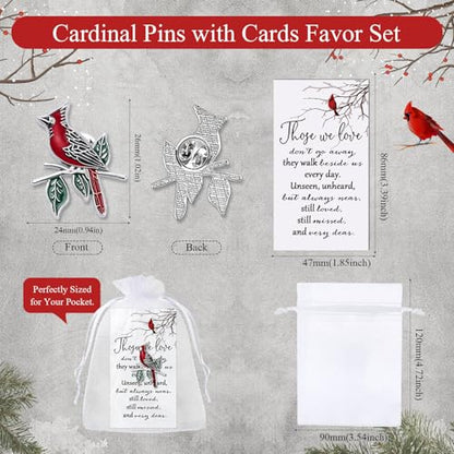 Jexine 240 Pcs Cardinal Pins Bulk Gift Funeral Favor Memorial Cards,Elegant | Include 80 Cardinal Pins, 80 Cards, 80 Gift Bags, Celebration of Life Favors Memorial Keepsakes for Funeral Service Guests - style: Elegant
