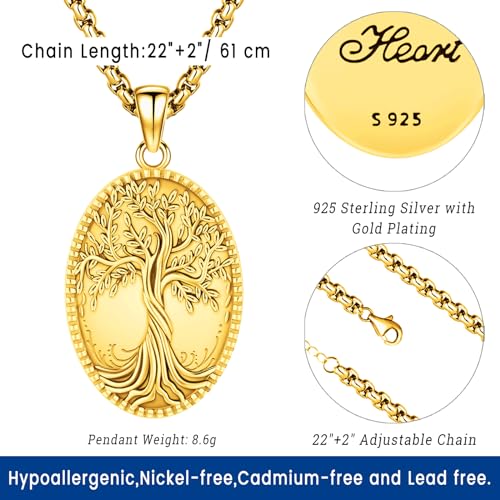 Picture Locket Necklace for Women Men Rose 14K Real Gold 925 Sterling Silver Jewelry Heart Locket Necklace that Holds Pictures Tree of Life Viking Wolf Celtic Knot St Christopher St Michael Pendant - color: I2-6-Tree of Life Locket-Gold Plated