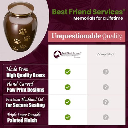 Ottillie Legacy Brown/Brass/Vert Urn, up to 65lbs - color: Harvest Brown, Vertical Brass Paws, size: Medium