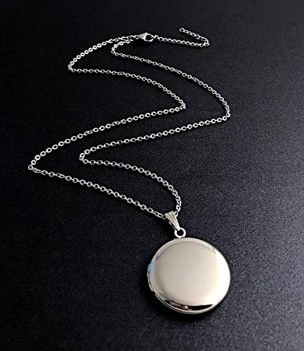 YOUFENG Round Locket Necklace thar Holds Pictures Floral Pattern Circle Shape Lockets - color: Polished