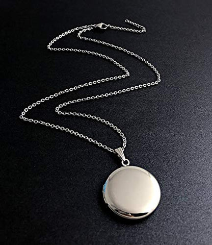 YOUFENG Round Locket Necklace thar Holds Pictures Floral Pattern Circle Shape Lockets - color: Polished