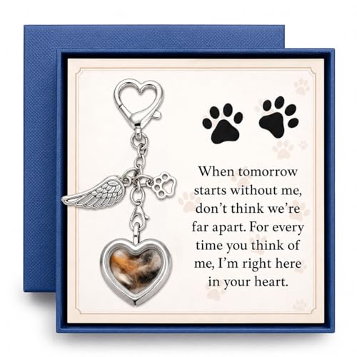 Pet Fur Keepsake Sympathy Gift, Dog Cat Memorial Locket Keychain with Card & Gift Box, Pet Remembrance Bereavement Gift for Loss of Dog Cat, Comfort Gift for Pet Owners
