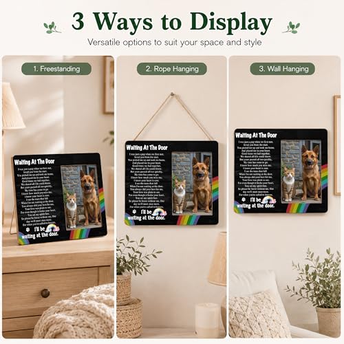 Pet Memorial Photo Frame - Waiting At The Door Dog Wooden Tabletop Picture Frame - Sympathy Memorial Gifts For Loss Of Dog Cat Owner - In Loving Memory Frame Favors -11