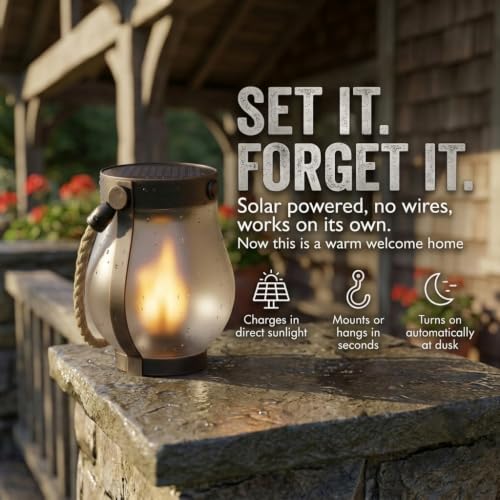 FoxFlame Schoolhouse Solar Lanterns Outdoor Waterproof,Patented Fire Effect - style: Schoolhouse Lantern
